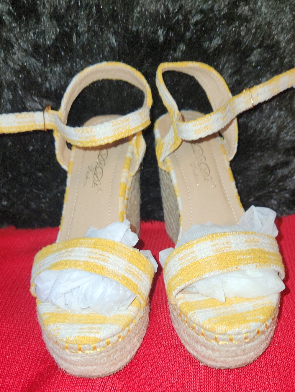Yellow Striped Women's Platform Wedge Sandals